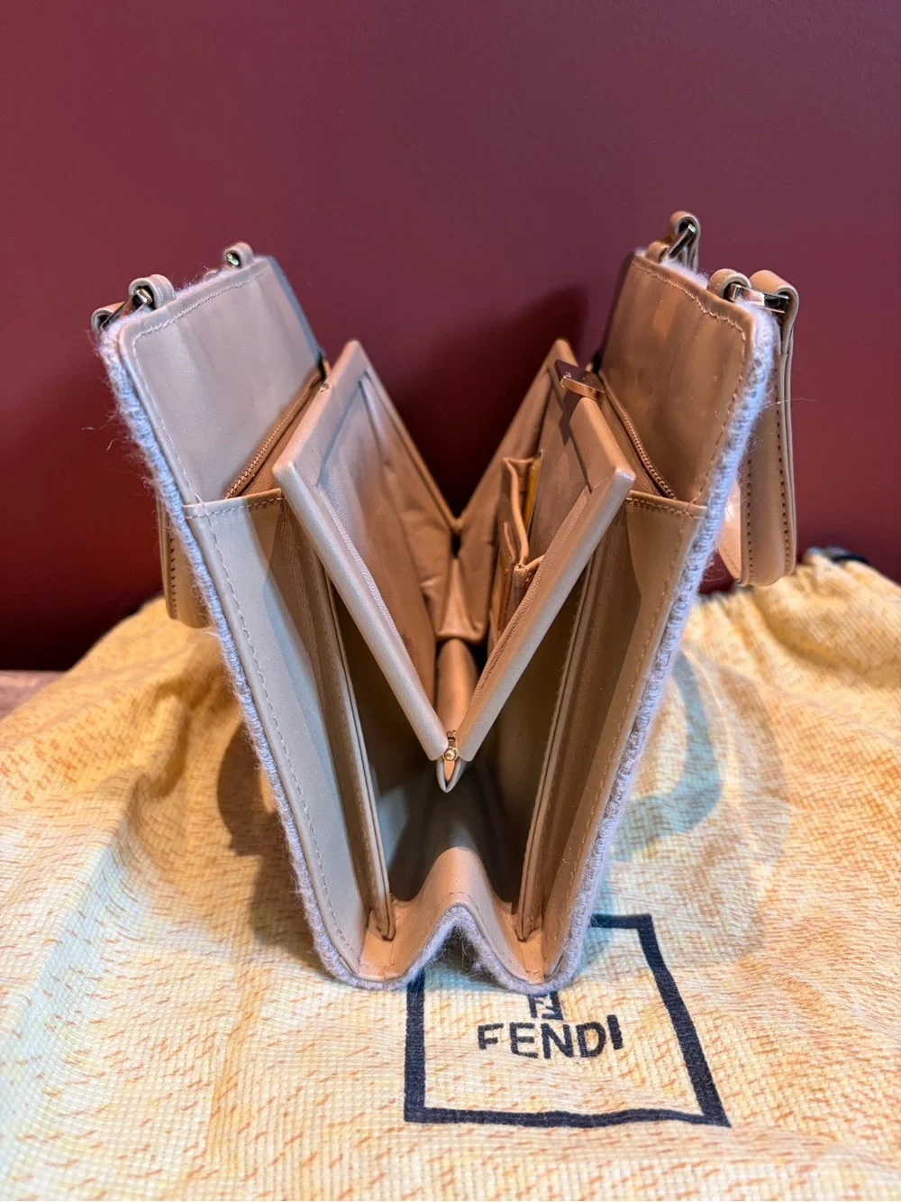 Fendi Beige Wool Square Top-Handle Bag
